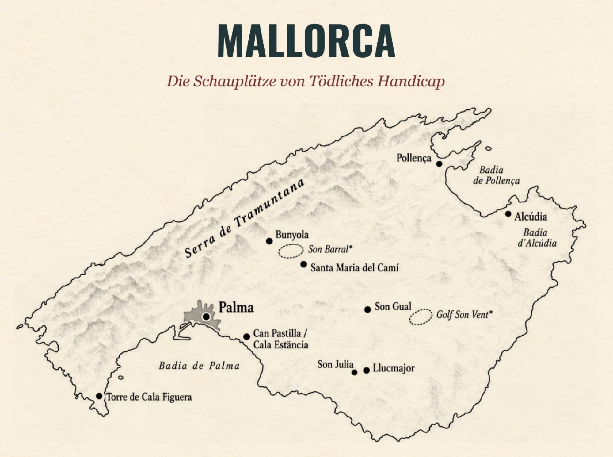 Originale Mallorca-Karte mit Schauplätzen aus Tödliches Handicap
